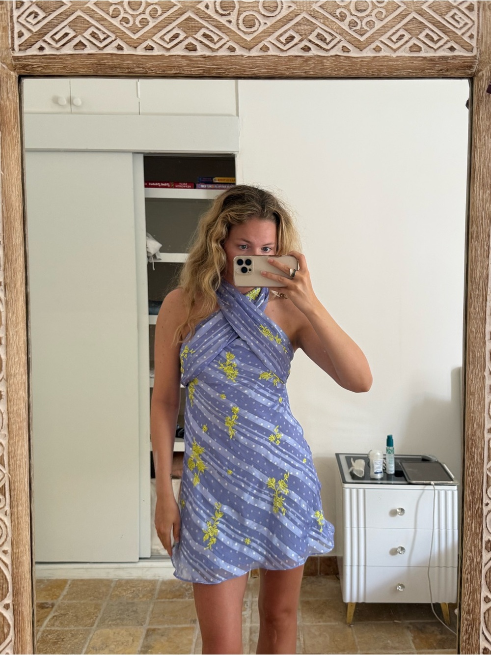 ASOS Light Purple Embroidered Halter Neck Mini Dress